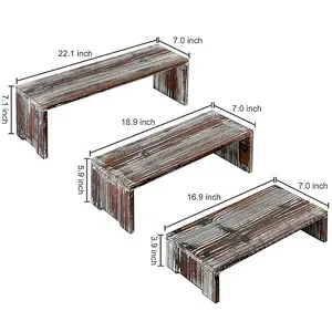 Set of 3 Torched Wood Retail Display Risers-Tray-Multipurpose-Country Rustic Wood Crate Design Tabletop Organizer Display Rack