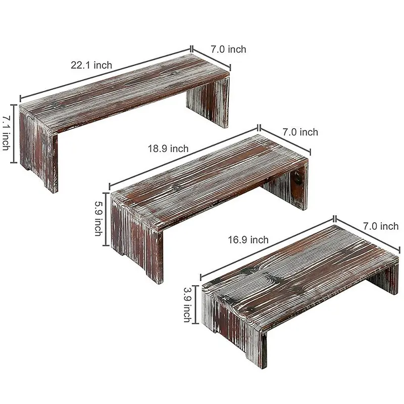Set of 3 Torched Wood Retail Display Risers-Tray-Multipurpose-Country Rustic Wood Crate Design Tabletop Organizer Display Rack