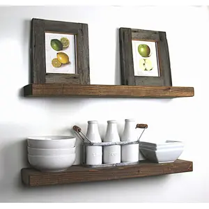 Handmade Rustic Set of 2 Wood Floating Wall Shelves