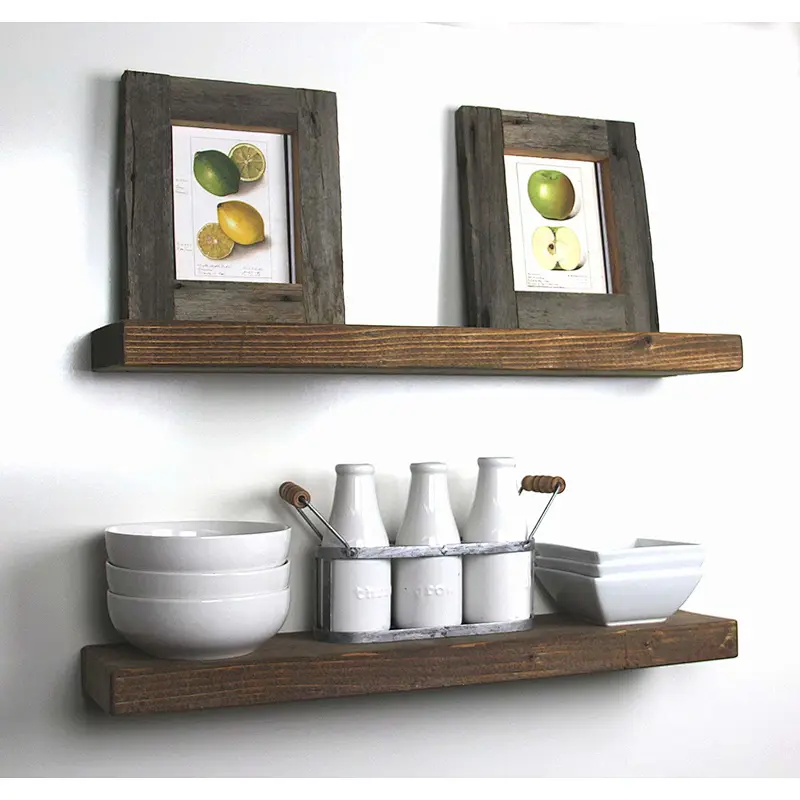 Handmade Rustic Set of 2 Wood Floating Wall Shelves