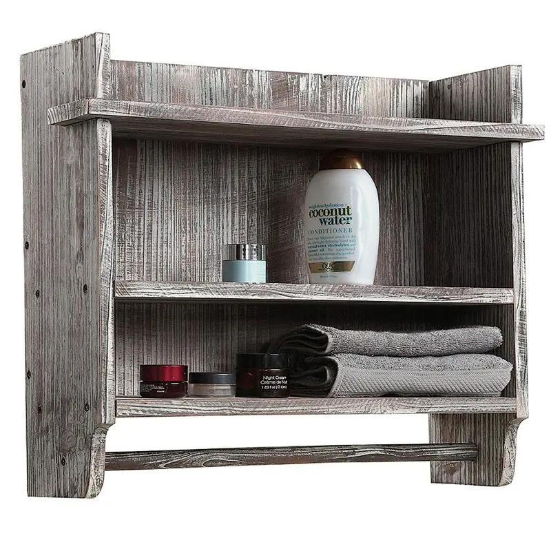 Rustic wholesale unfinished personalized customized cheaper Wood Bathroom Organizer Rack