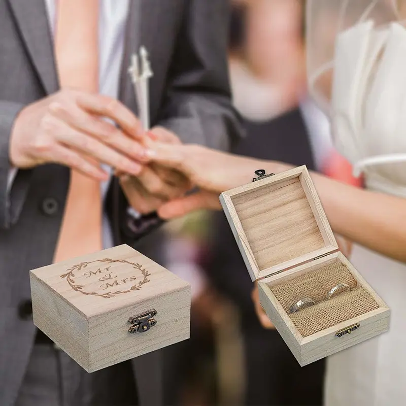 Wedding Ring Wooden Box for gift  wood jewelry box watch box  with  lid handle  small wooden carved gift
