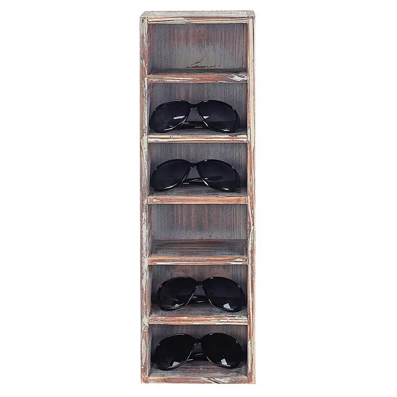 Rustic Wooden Wall Mounted Storage Sunglasses Display Rack
