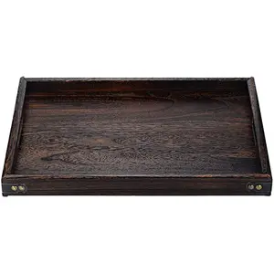 JPCRAFT Simply Espresso Brown Rectangle Wooden Serving Tray Breakfast Tray with Handles,