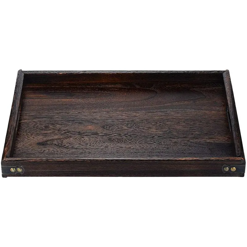 JPCRAFT Simply Espresso Brown Rectangle Wooden Serving Tray Breakfast Tray with Handles,