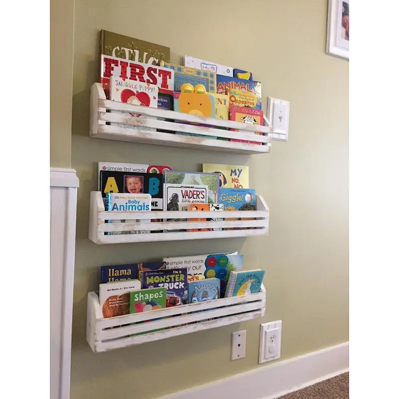 Wall-mounted Shelf,Children's Book Shelves (Rustic)---Set of 3,shelf,Wooden storage rack