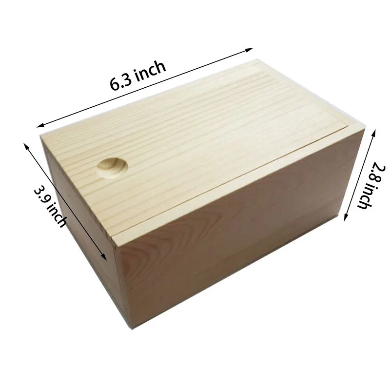 Wooden Unfinished Storage Box with Slide Top