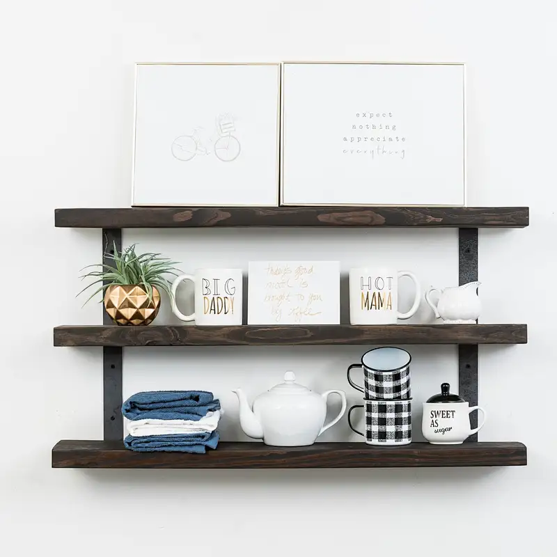 Bathroom Plank Shelf-Industrial Grace Three-Tier Floating Shelves