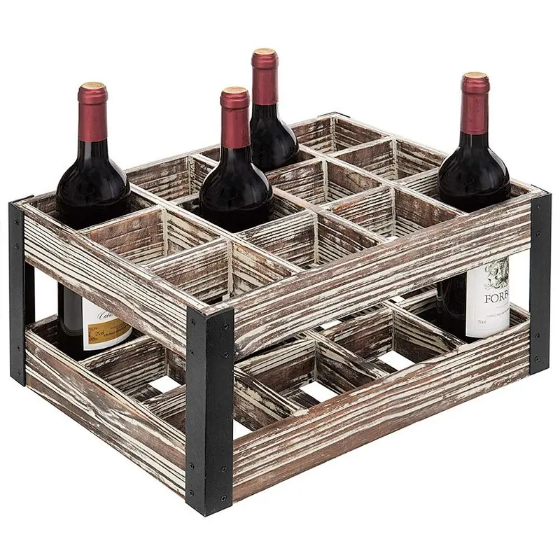 Rustic Metal & Wood Crate 12-Bottle Tabletop Wine Rack