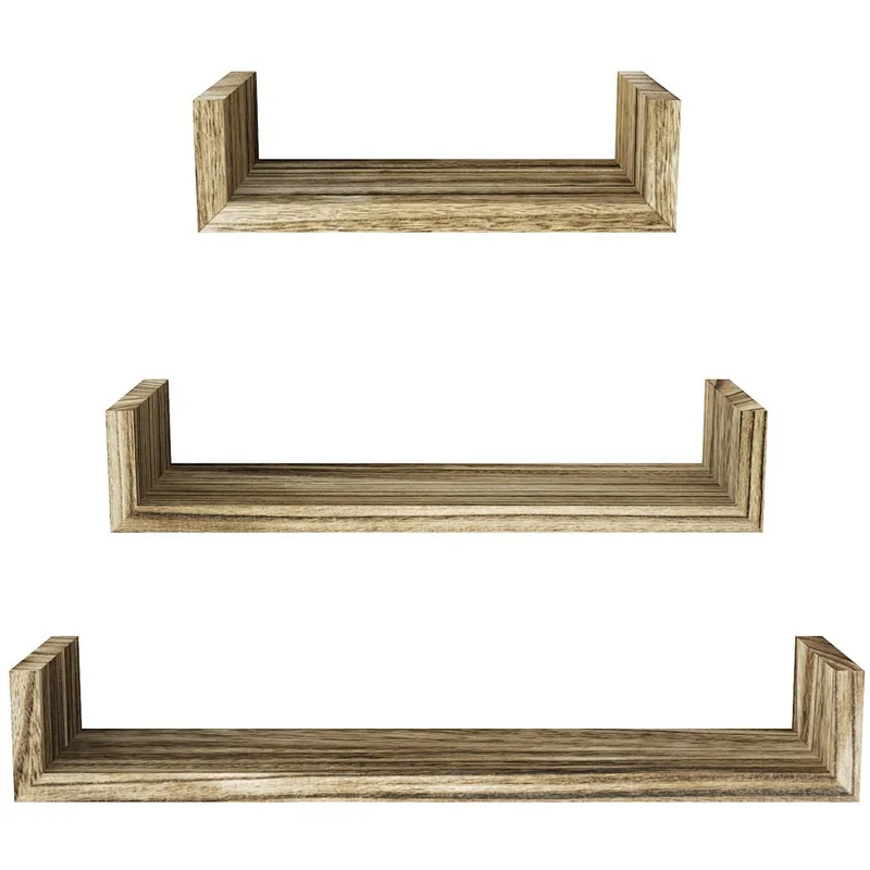 Farmhouse rack rusti Floating Shelves Wall Mounted  Solid Wood Wall Shelves  Torched Finish