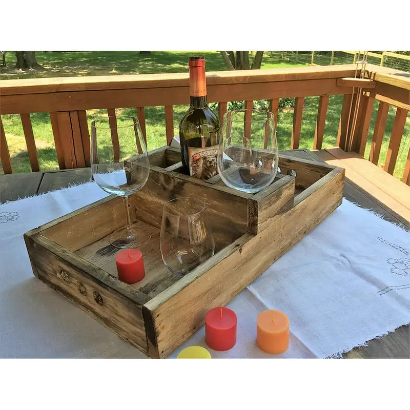 Handmade Rustic Wooden Wine Serving Tray 2020