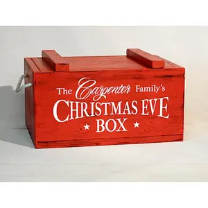 Vintage Christmas Eve Box. big red and white wooden box with lid, personalised Christmas box for families