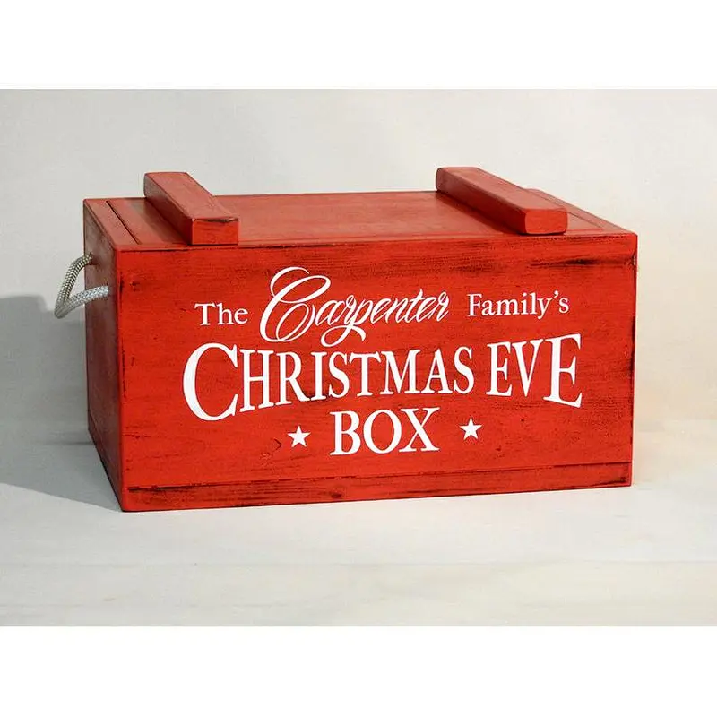 Vintage Christmas Eve Box. big red and white wooden box with lid, personalised Christmas box for families