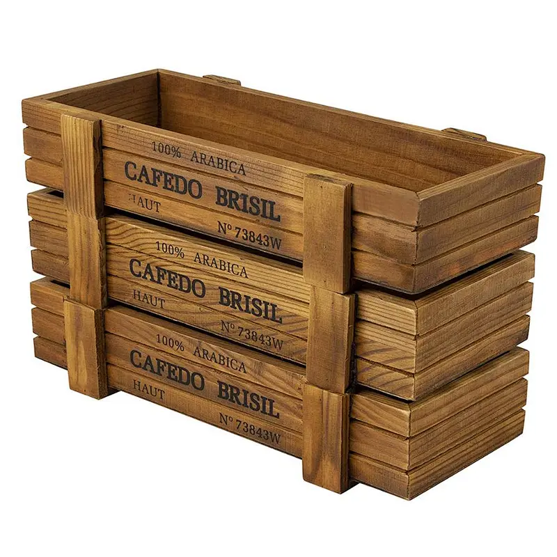 3-Count Wood Planter Box,rustic,solid wood,natural wooden crate