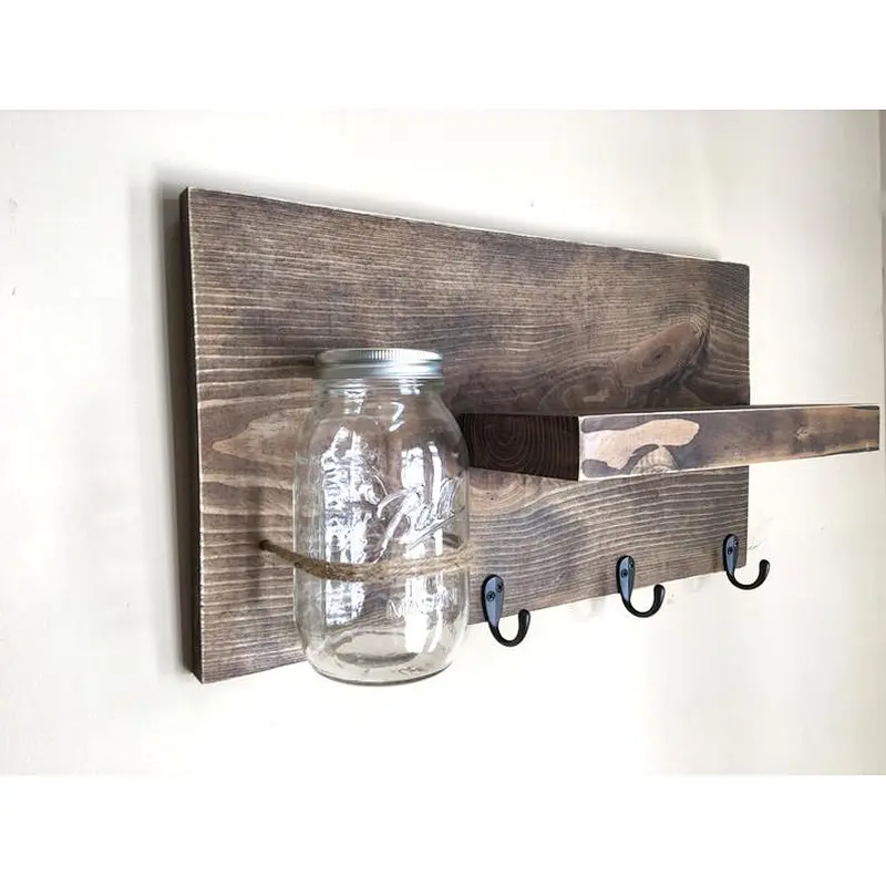 Wood wall-mounted  Entryway Shelf Key Holder Shelf bathroom shelf with hooks wall mounted for wall