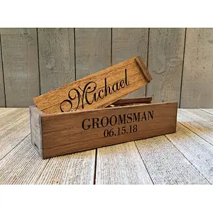 Whiskey Cigar Box Groomsmen Laser Engraved Gift Wood Box Best Man Whiskey Cigar Box, Laser Engraved