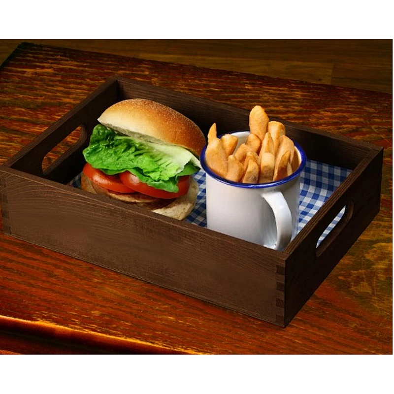 2020 popular Custom  Rustic Wooden Tray  Hamburger Dark Pine with lining