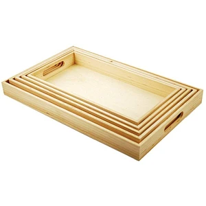 5-Piece Paintable Wooden Trays with Handles Wholesale Wood Trays Wooden Tray Table Wooden Serving Trays Wooden