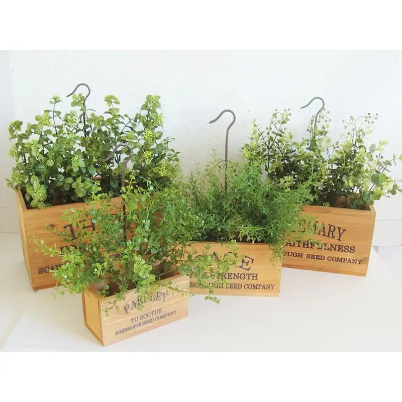 Artificial Mixed Succulent Plants in Rectangular Brown Wooden Planter Box,Herb Box Set