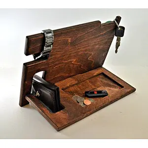 Wood Box, Bedside Organizer, Wooden Personalized Gift phone support