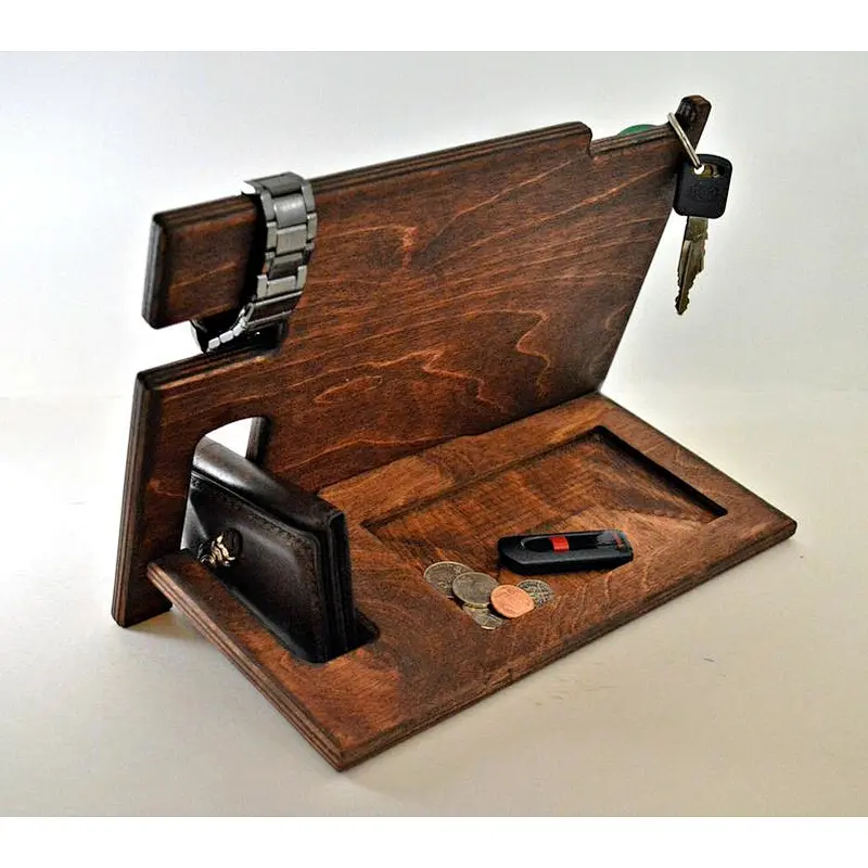 Wood Box, Bedside Organizer, Wooden Personalized Gift phone support