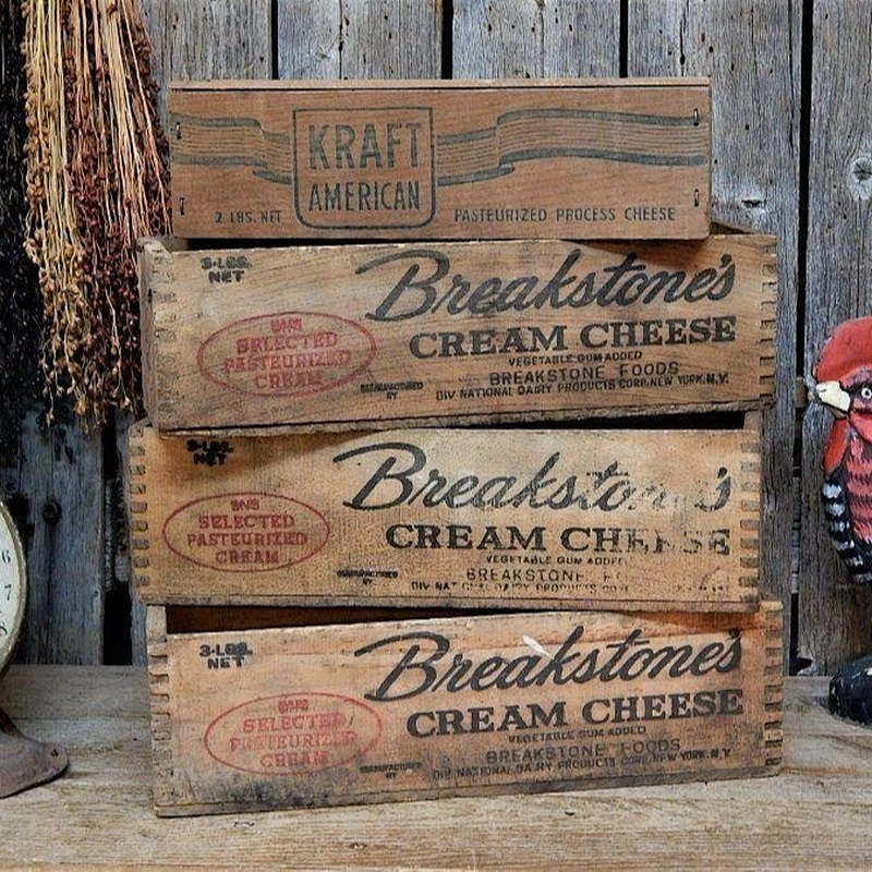 4 Vintage Primitive Wood Cheese Crate Box Dairy Farm Advertising Lot -Wood Crates  Storage, Decoration