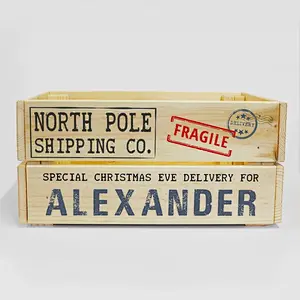 Cheaper Home Personalised Christmas Eve Box, Wooden Xmas Shipping Crate,  Storage box