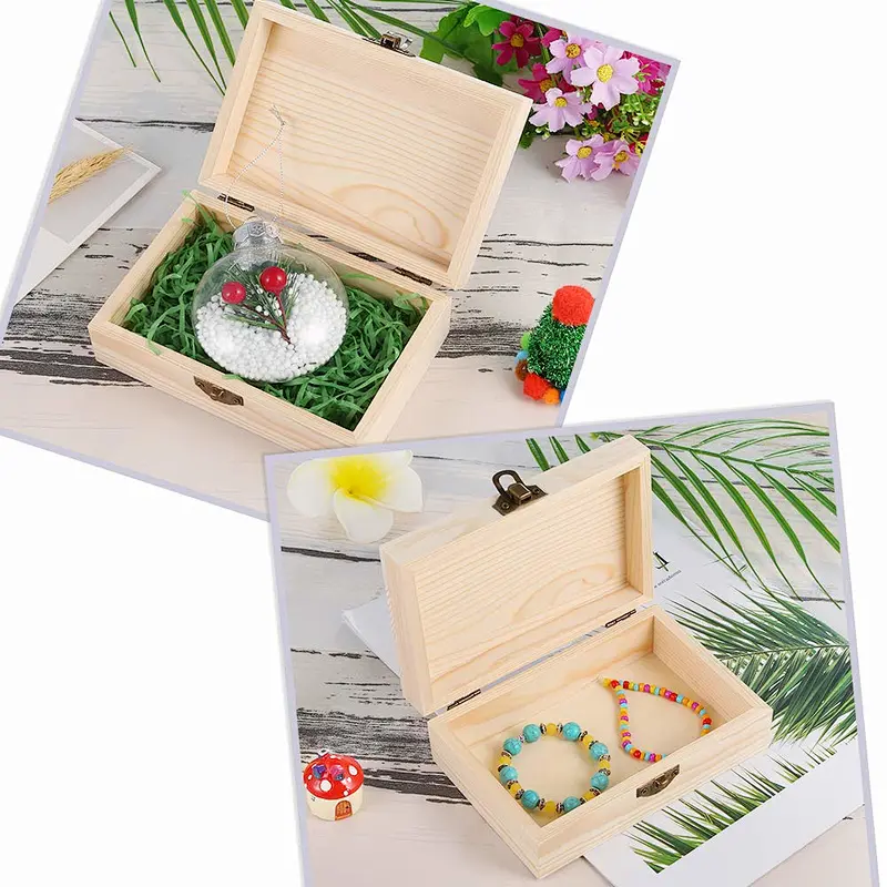 Unfinished Wood Box with Hinged Lid and Front Clasp for Crafts, Art, Hobbies and Home Storage
