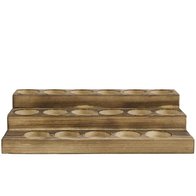 3-Tier Rustic Burnt Wood 17-Bottle Essential Oil Display Stand
