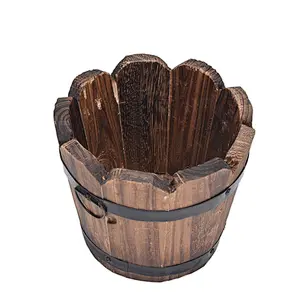 Wooden Round Barrel Planter Flower Pots Home Office Garden Wedding Decor
