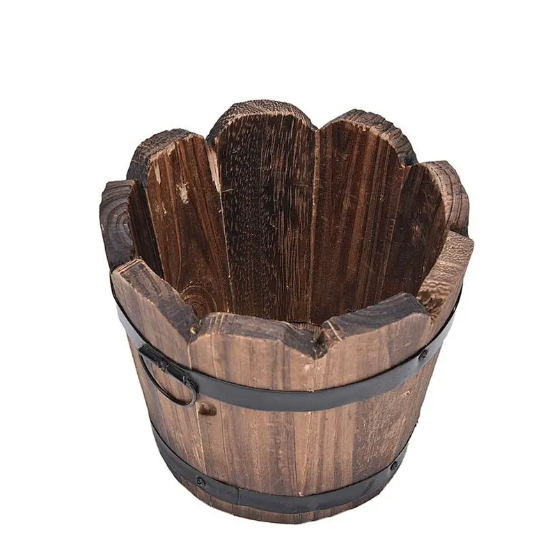 Wooden Round Barrel Planter Flower Pots Home Office Garden Wedding Decor