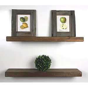Handmade Rustic Set of 2 Wood Floating Wall Shelves