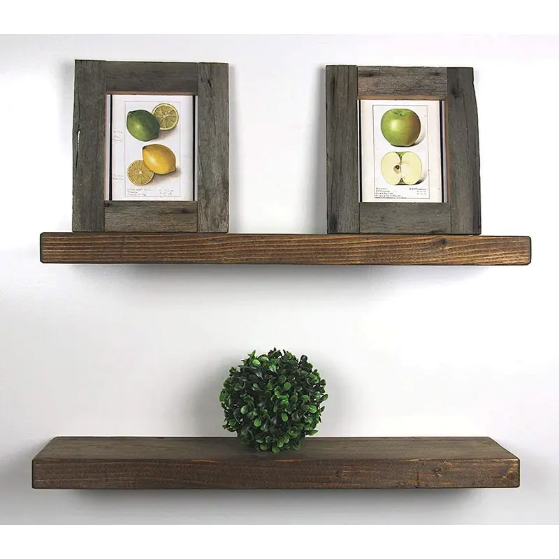 Handmade Rustic Set of 2 Wood Floating Wall Shelves