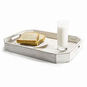 Rustic Whitewashed Wood Serving Tray with Cut out Handles