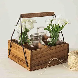 Home Essentials Clear Glass 4 Piece Bottle in Wooden Basket