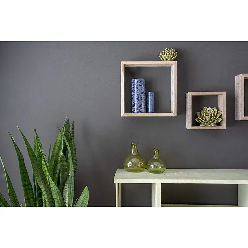Home Decor-Rustic Shelves, Square Floating Wood Shadowbox, Set of 3 (Natural Weathered Gray)