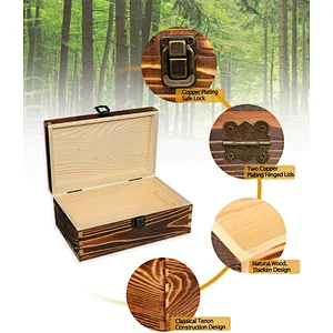 Home Storage Box Natural Wooden Box With Lid Golden Lock Postcard Organizer Handmade Craft Jewelry Case