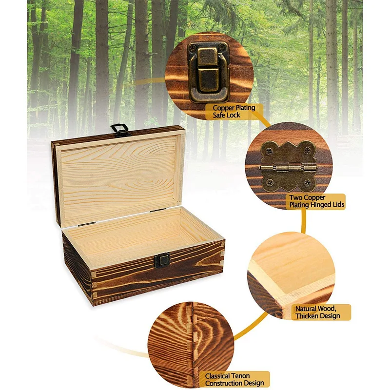 Home Storage Box Natural Wooden Box With Lid Golden Lock Postcard Organizer Handmade Craft Jewelry Case