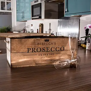 Prosecco Hamper wooden wine box  with lid & rope handles crates wood boxes
