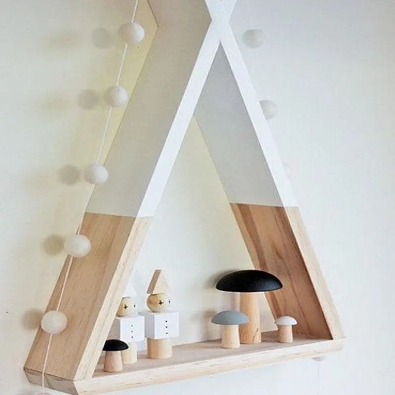 1pcs Nordic Wooden Triangle Shelf Wall Hanging Display Storage Rack Crafts DIY Baby Room Home Decoration Accessories