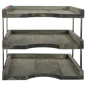 3 layer retro grey wood and black metal file tray Cake tray