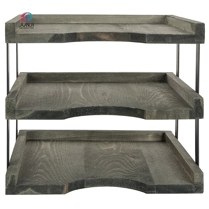 3 layer retro grey wood and black metal file tray Cake tray