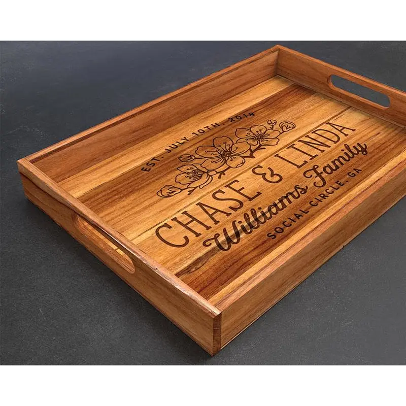 Boutique rustic style severa etiquette service trayWooden Tray With Metal HandlelWood Tray StandServing Trays for OttomansWooden