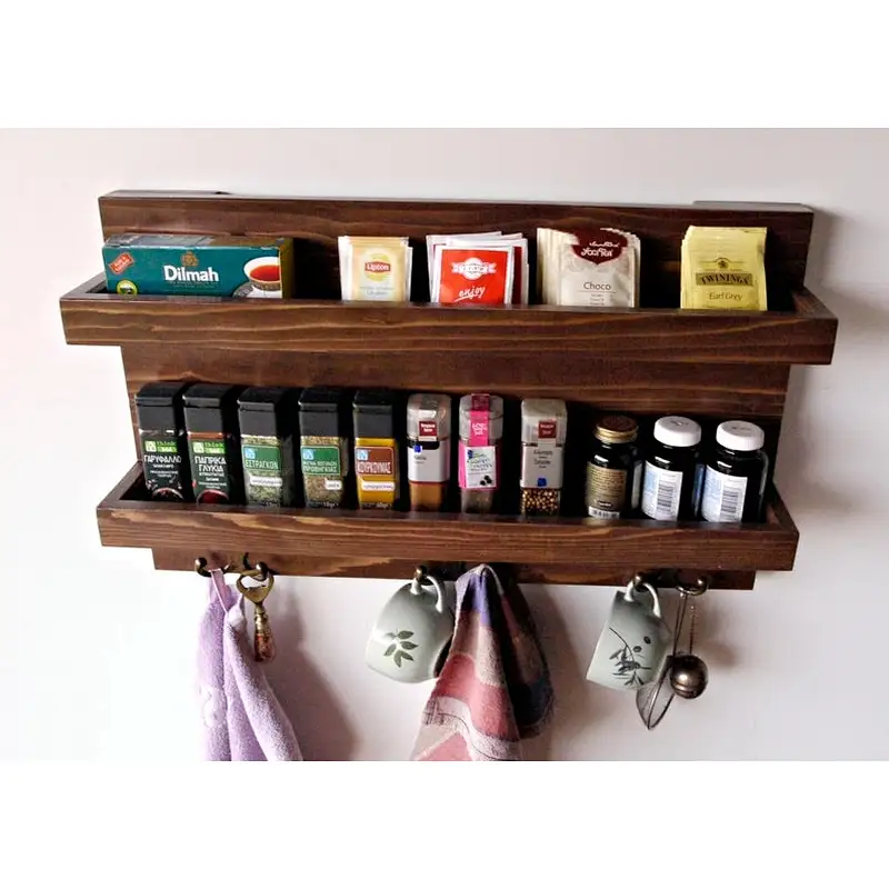 Rustic wood floating wall shelves bathroom shelf with hooks wall mounted wood shelf for wall
