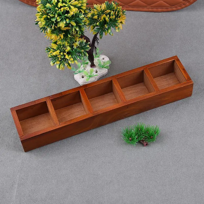 Wooden Flowerpot Succulents 5 Grids Storage Box Balcony Desktop Vintage Holder