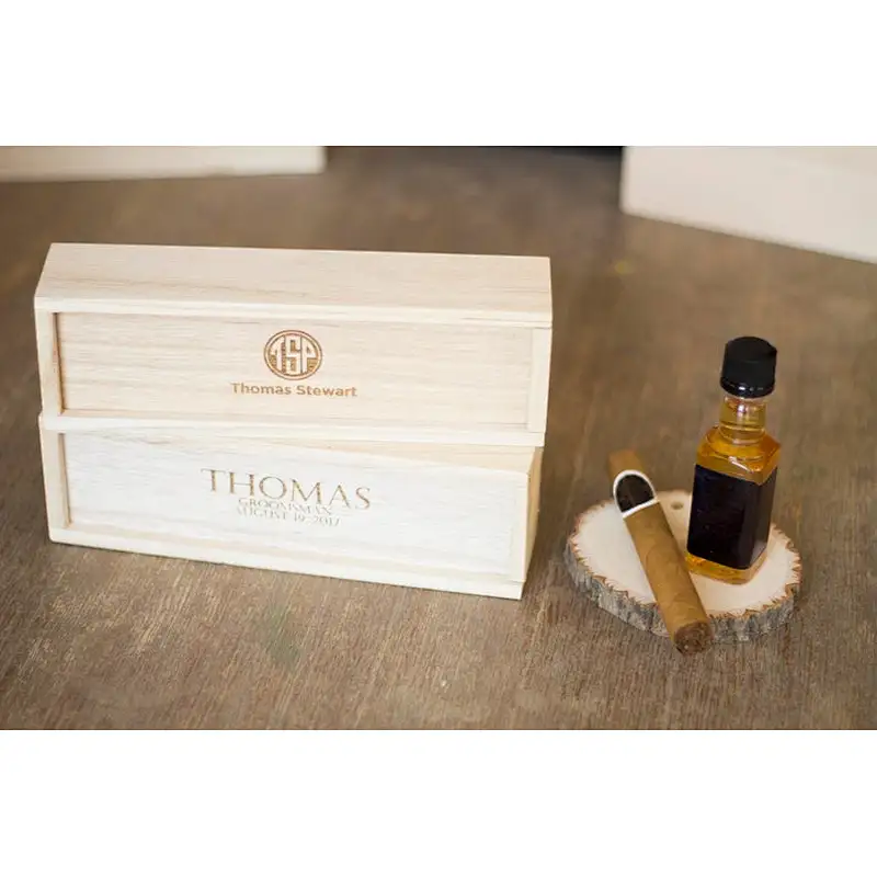 Natural Wooden  Box For Wine Cigar Engraved Logo