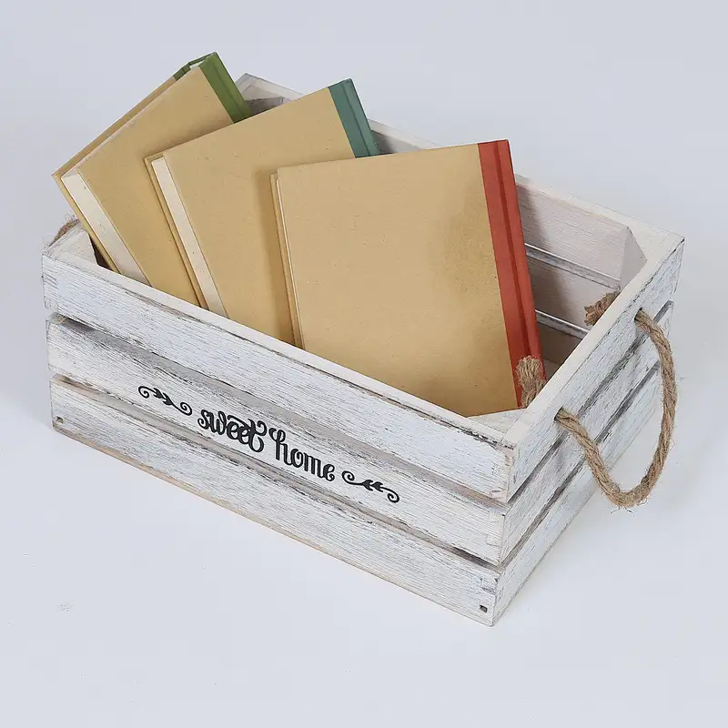 Rustic Decorative-Wooden box- Set of 3 Wood Crates w/ Rope Handles