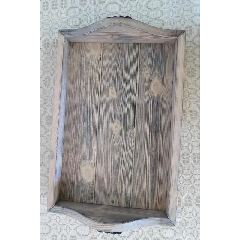 Rustic style wooden hotel serving coffee tray with handles