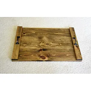 Rustic style hotel wooden etiquette tray with handles