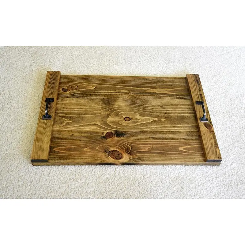 Rustic style hotel wooden etiquette tray with handles